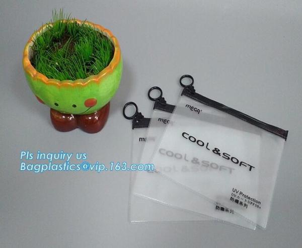 Transparent bottom gusset slider k pvc zipper bags with holding loop, slider biodegradable zipper bag, slider zip