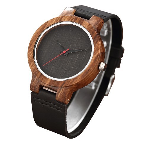 Дозор кварца простой шкалы деревянный с кожаным диапазоном и батареей 2 год