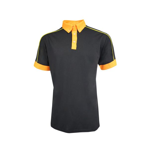 180GSM 100% Polyester T-SHIRT & POLO For Men Color Orange Contrast Black