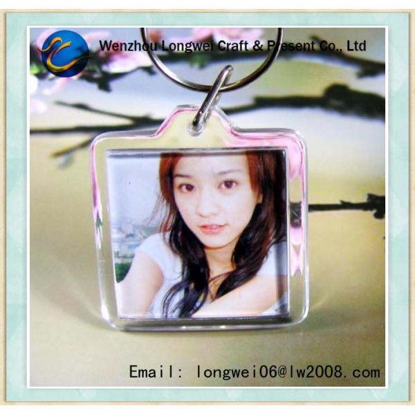 Square DIY Plastic Photo Keychain , Clear Acrylic Photo Frame Key Chain
