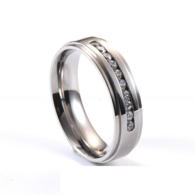 Main Stone Rhinestone Titanium Wedding Ring 6MM Silver CZ Stone Inlayed