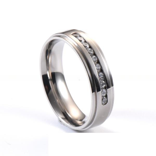 Main Stone Rhinestone Titanium Wedding Ring 6MM Silver CZ Stone Inlayed