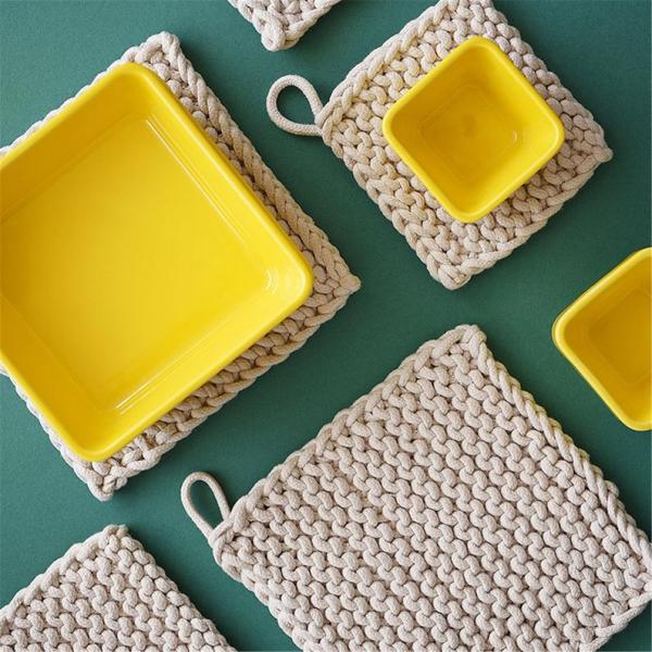 Y-Z Design Custom Wholesale Hand Knit Cotton coaster Set square Drink Barware Coffee Cup Tea Mats