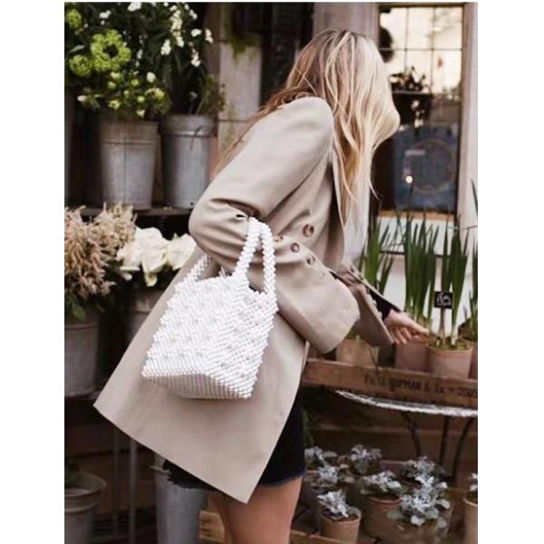 White Pearl Beaded Handbag Acrylic flat bead Material 10cm height ODM