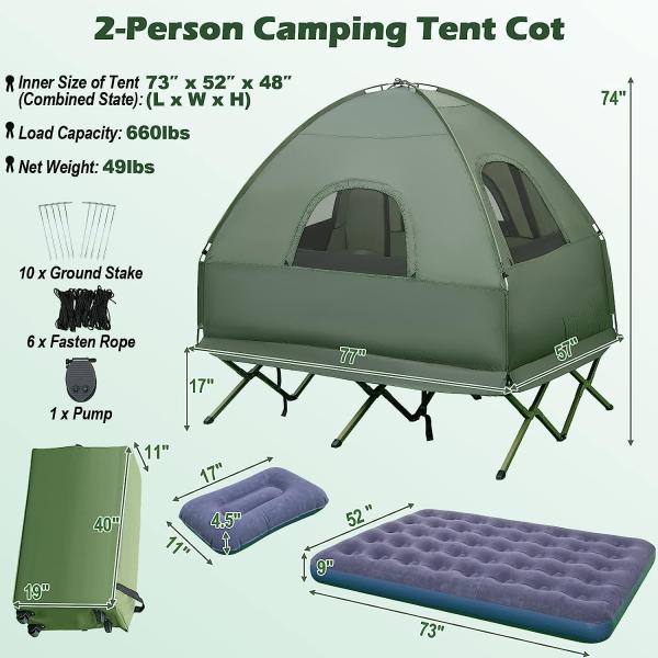 Camping Tent Cot, Folding Tent Combo Air Mattress & Sleeping Bag, Off-Ground Tent Shelter with Carry Bag for Hiking