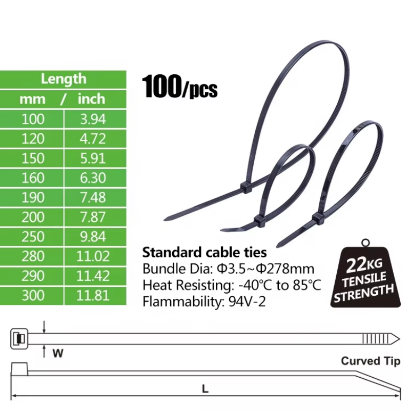 Black Plastic Self Locking Cable Ties 66 Nylon Zip Ties 4.8*120mm Size