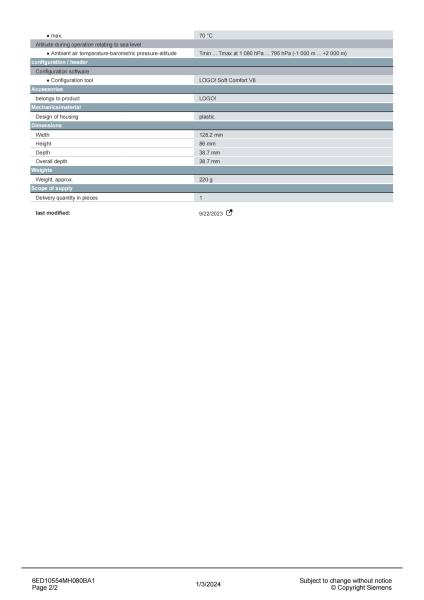 6ED1055-4MH08-0BA1 Siemens LOGO 8 TDE Text Display HMI Touch Screen With Touch Screen