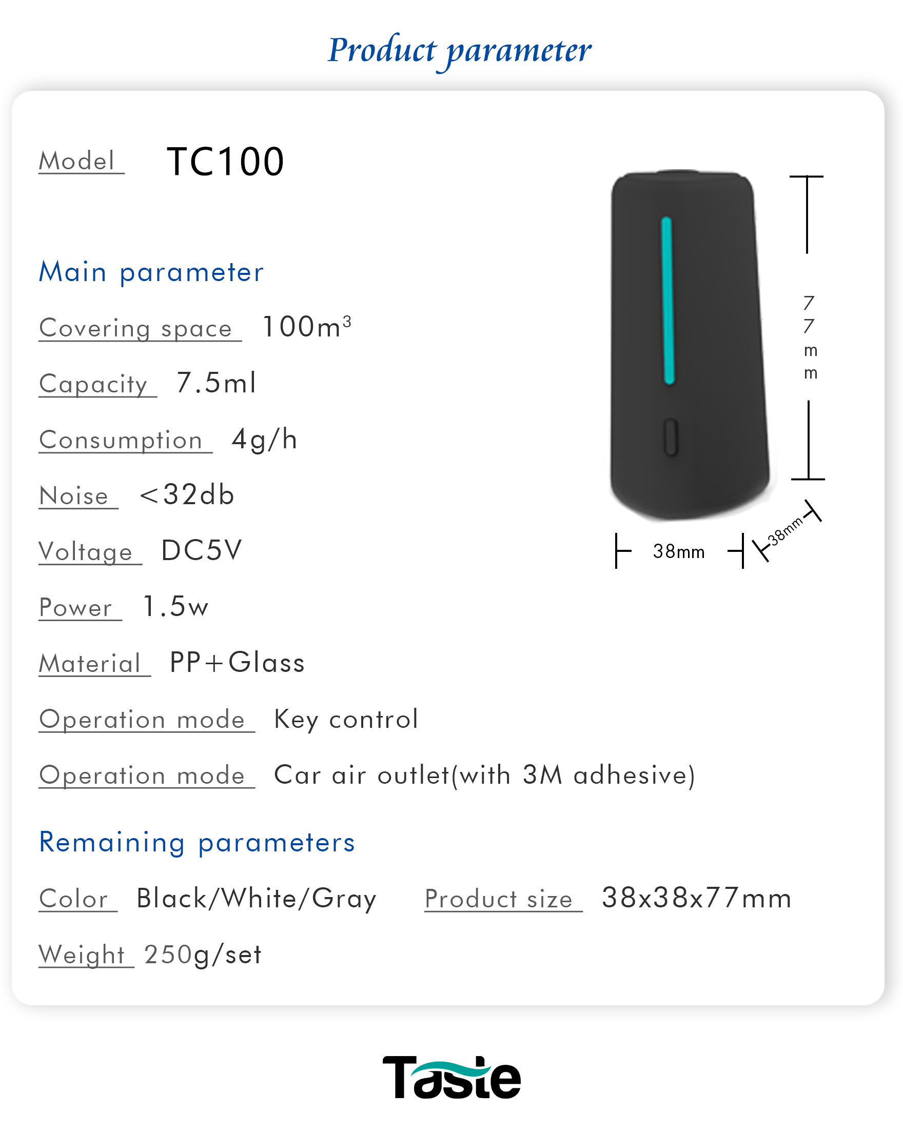 1.5W Automotive Essential Oil Diffuser with Two-Fluid Atomization and 7.5ml Capacity for Cars