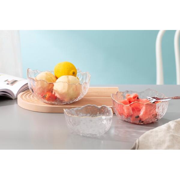 Gold Edge Clear Glass Mixing Bowls Machine Made Eco Friendly Serving Bowls