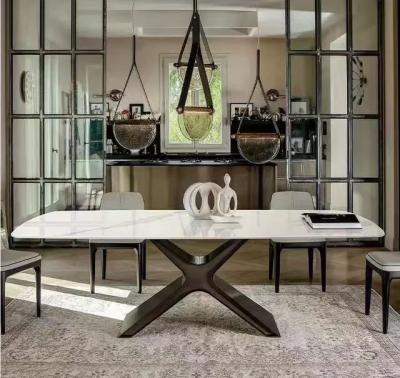 Timeless White Marble Ceramic Dining Table ,  X Shape Steel Base Dining Table