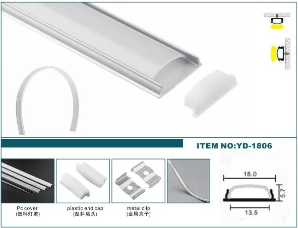 Flexible 6063 T5 Aluminum Alloy LED Aluminum Profile with Anodized Surface Treatment and 17.9*5.7mm Specification