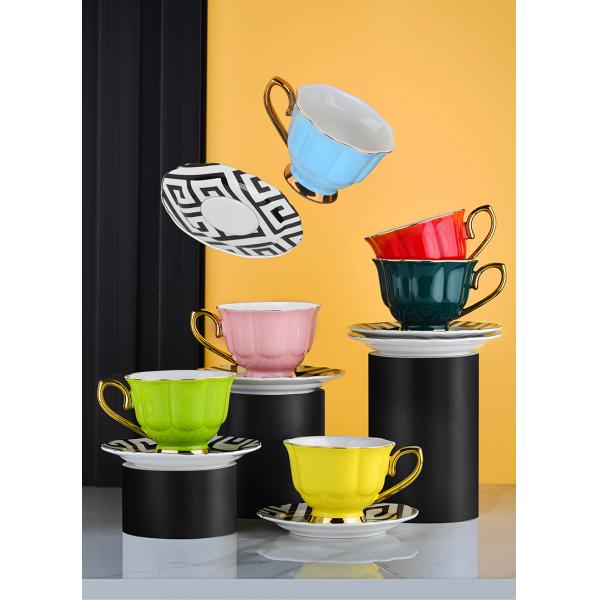 240ml Ceramic Gold Rim Porcelain Turkish Coffee Cups Tea Set Of 6