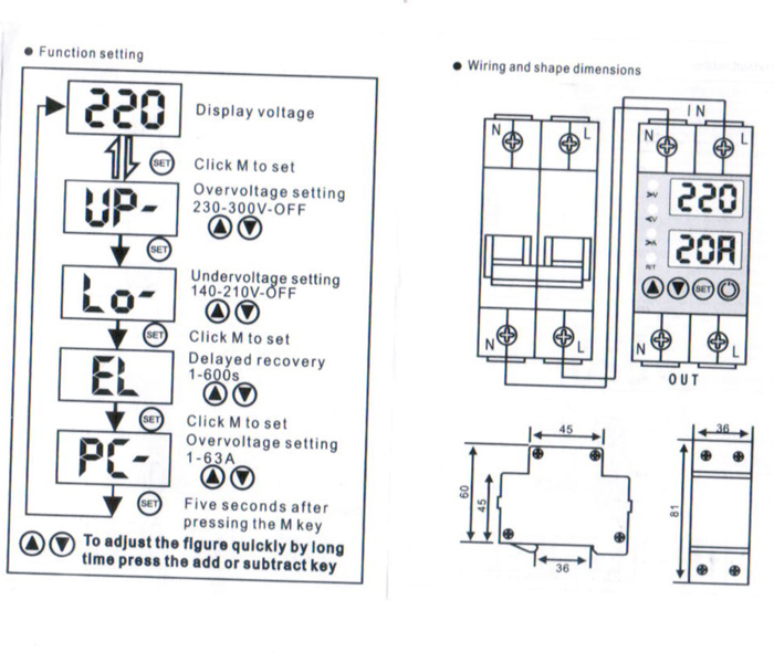 40A Din Rail Single Phase Over Under Voltage Protector Automatic Reconnect Device with On-Off Function Voltage Display SVC Use