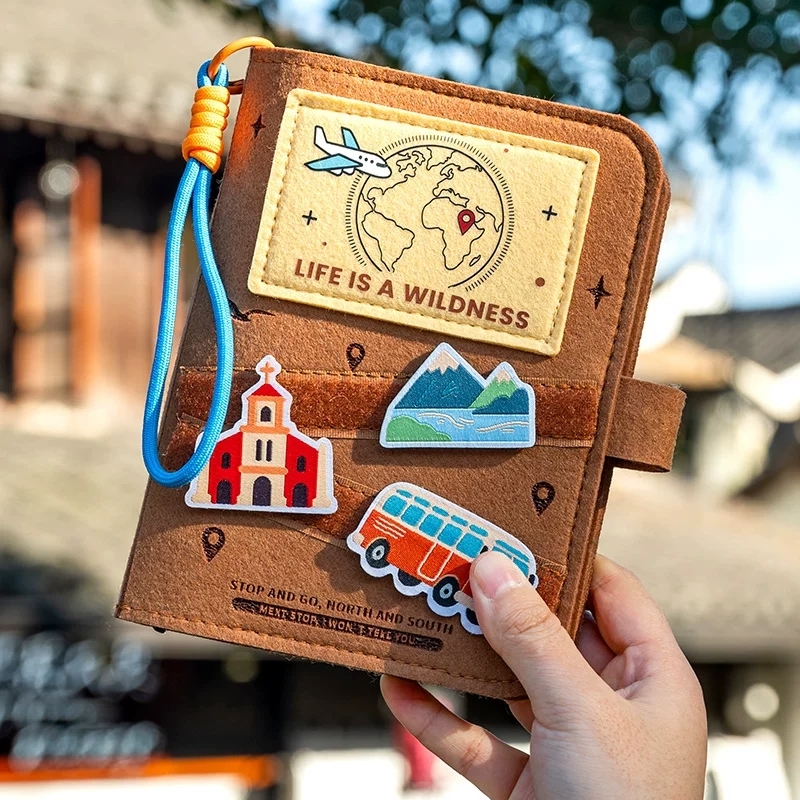 Felt Travel Journal With Embroidery Patches And Ring Binder For Souvenirs