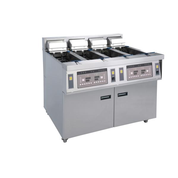 Stainless Commercial Kitchen Equipments / 4x13L Four - Cylider Deep Fryer With Cabinet