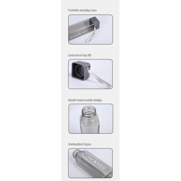 Back to School Essential Clear Frosted Square Portable Plastic Water Bottle with Rope