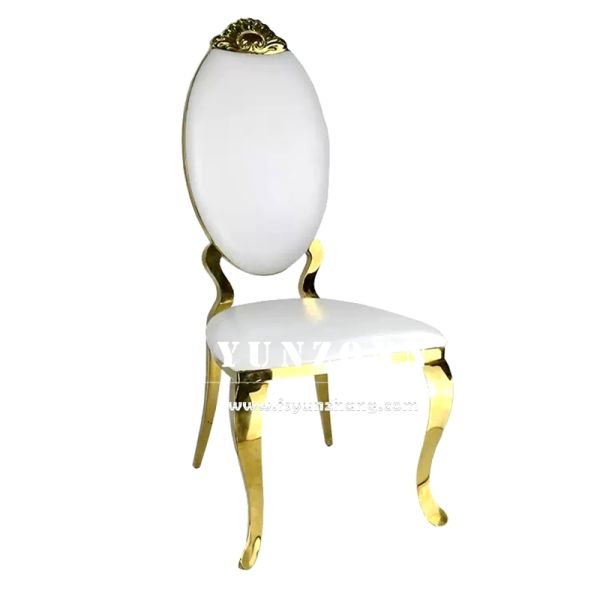 Modern Gold Stainless Steel Oval Back Chair with Leather for Dining Hall Hotel and Wedding Contemporary Style for Apartment