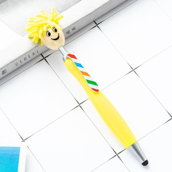 Cute Cartoon Plastic Ball Pen Doll Head Touchscreen Ballpoint Pens Kids Gift
