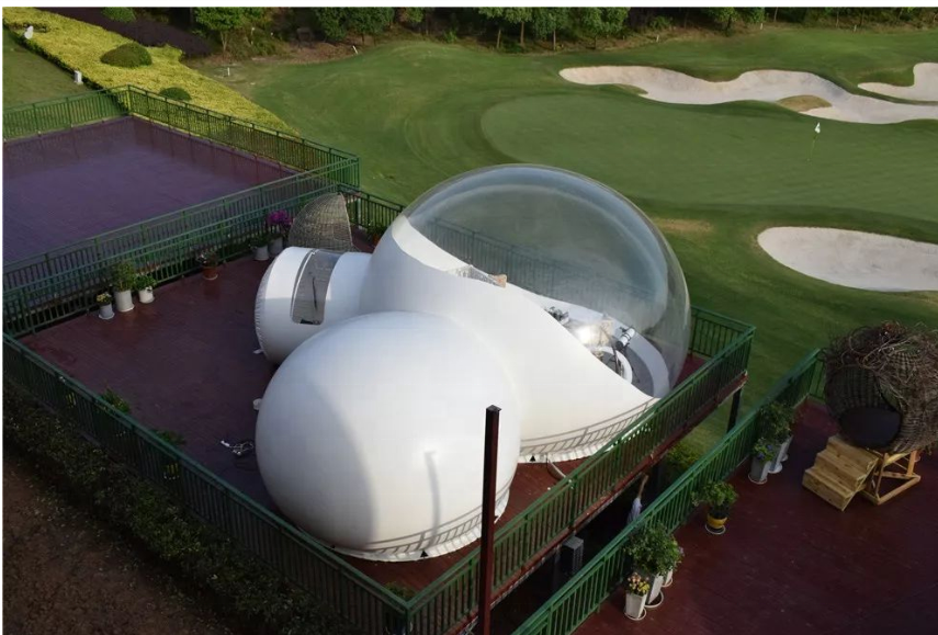 China Factory Cheap Inflatable Double Long Tunnel Clear Dome Tent Bubble Transparent House for Party Advertising