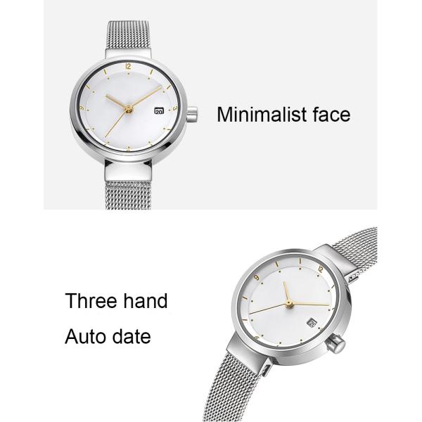 Women Silver Stainless Steel Watch Mineral Crystal 3 ATM Water Resistant