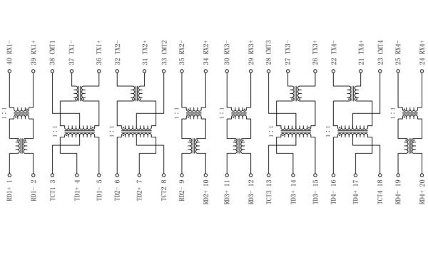 H1060NL , LP1060NL 4x10/100Base-T Magnetics Transformer SMD Module