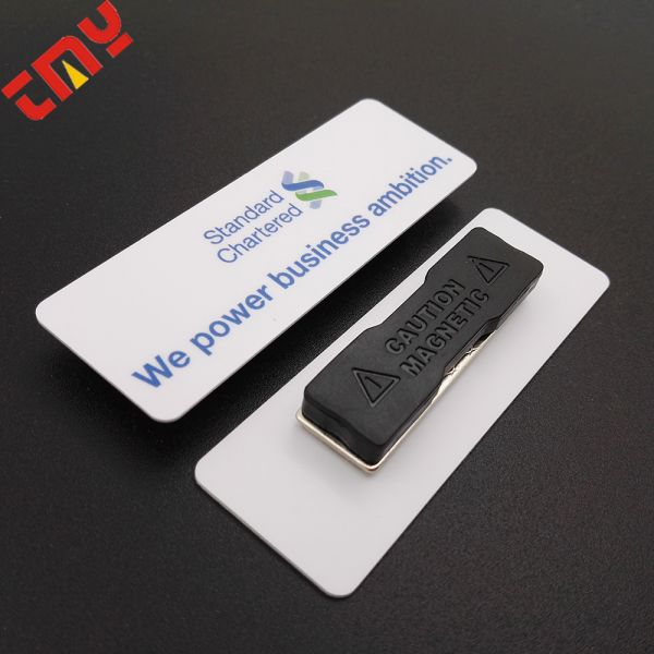 Custom Personalized Printed PVC Plastic Recycle Material Name Badge With Magnetic Or Pin Back