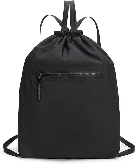 Lightweight Drawstring Backpack with Front Zipper Pocket, Reusable Gym Sack for Sports, Travel, School & Daily Use