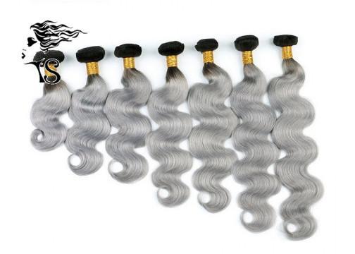 Grey Ombre Hair Extensions 3 Bundles , Brazilian Virgin Hair Extensions Grade 7A