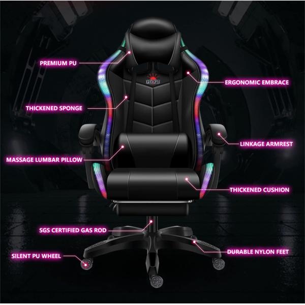Alloy Steel Swivel Chair ALINUNU PC Massage Gaming Chair with Speakers and Lumbar Pillow