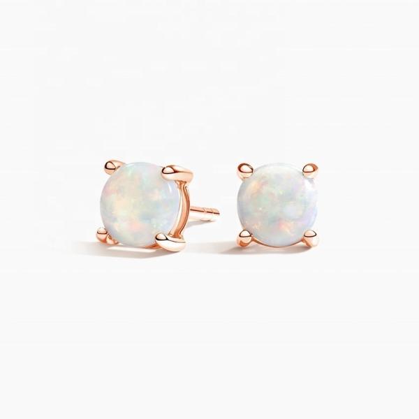 18K Gold 6MM Solitaire Opal Stud Earrings For Women And Girls Fine Jewelry