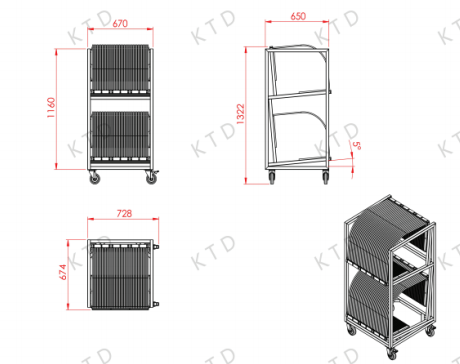 Adjusted Transport Trolley Gold-plated First Plate Insertion Cart 100kg Load Capacity