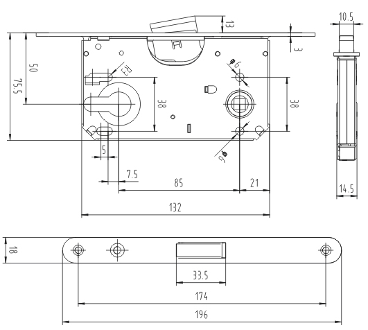 Satin Chrome Interior Door Mortise Lock Cylinder Mortise Style Lock 50X85 mm