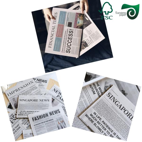 Rollo de papel de periódico FSC de 42 g/m² y 52 g/m², diámetro de 15 cm, excelente absorción de tinta