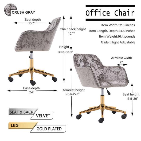 Fixed Armrest 16.93inch Height Velvet Living Room Office Chair 16.4 Pounds