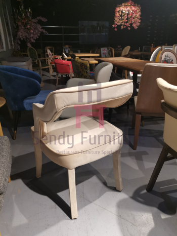 Hollowed Backrest Wood Restaurant Chairs Fully Upholstered In Gray Color Velvet