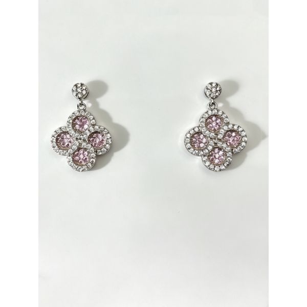 2026 New Hot Summer 925 Silver CZ Earrings Hook with Peach Pink and White AAA CZ Stones, Round Lucky Flower Circle Earring Jewelry Rhodium Plated for Classic Look, Peach Pink CZ Jewelry Collection