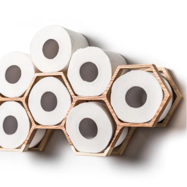 Home Furniture Wooden Honeycomb Wall Mount Toilet Paper Holder with Tissue Storage