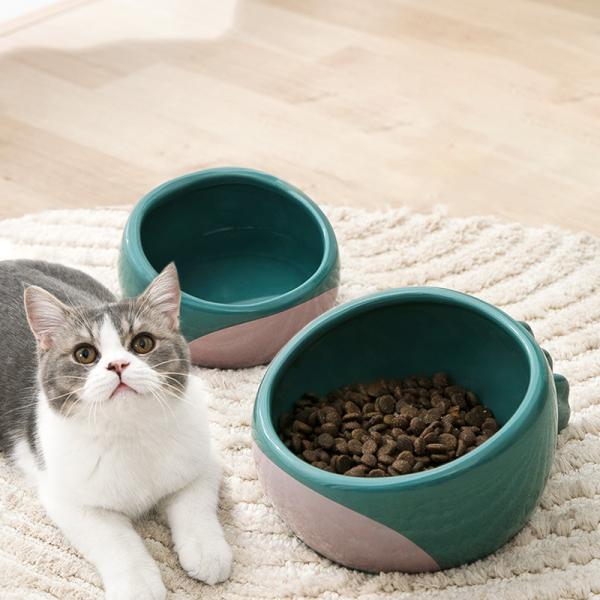 Green 13*7cm 10*5cm Round Pet Ceramic Bowl Dinosaur Shape Anti Vomiting Ceramic Dog Bowls