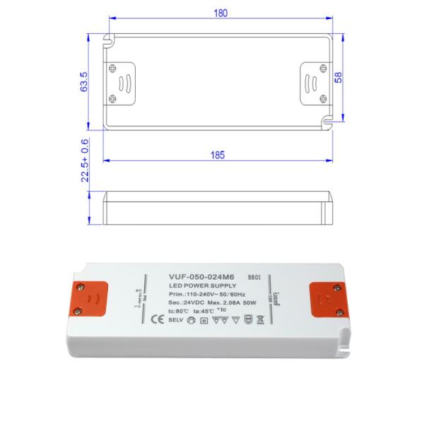 Крытый облегченный постоянн случай IP20 водителя 24V 50W СИД напряжения тока пластиковый
