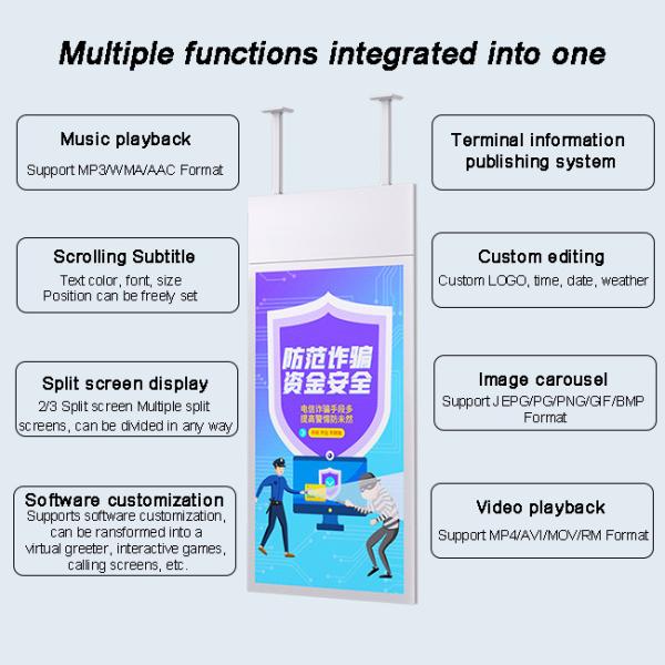 Pantalla LCD de ventana ultra estrecha HD colgante de 32/43/49/55/65 pulgadas para tienda de té con leche