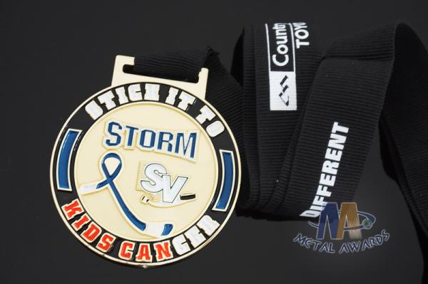 Hockey Baseball Award Medals 10k Metal With Soft Enamel Sublimated Ribbon