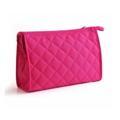 Diamond Pattern Pink Quilted Cosmetic Bags , Travel Toiletry Bags For Women
