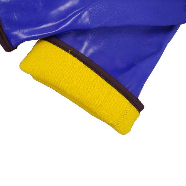 Blue PVC Winter Work Chemical Gloves Warm Fleece Liner Textured Grip 30cm Safety Gloves