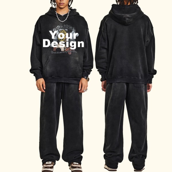 360G Heavyweight Vintage Distressed Print Hoodie Men Oversized Pullover | OEM ODM Custom Logo, Replaceable Fabric, Multiple Pantone Color Codes, Low MOQ