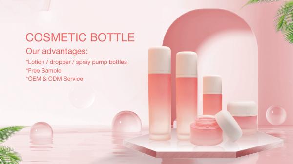 Frosted Gradient Pink Color Glass Cosmetic Lotion Pump Bottle