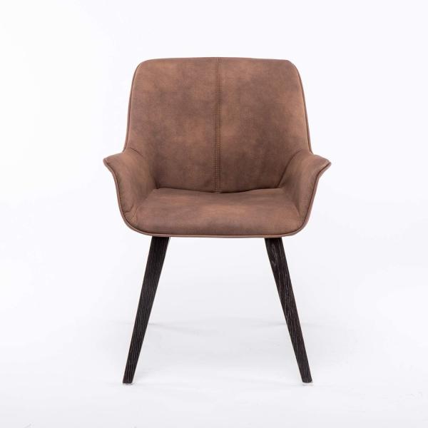 Brown Leather Leather Swivel Armchair With Arms , Upholstered Accent Chairs