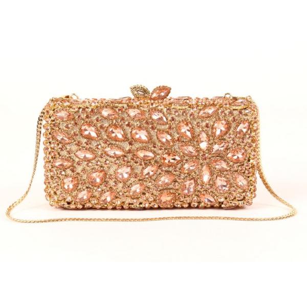 Women Crystal Gold Box Clutch Bag , Hollow Out Cocktail Party Purse