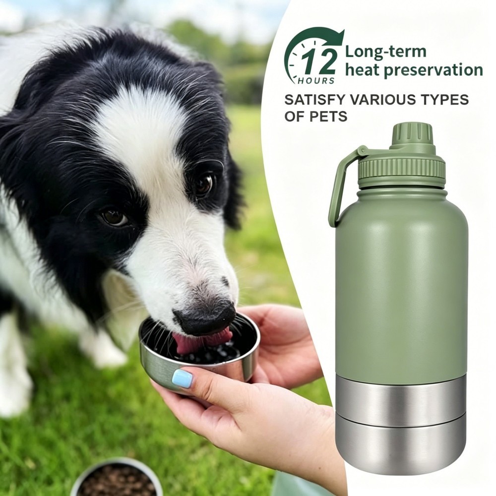 Portable 32 Oz Insulated Stainless Steel Dog Water Bottle For Outdoor Travel