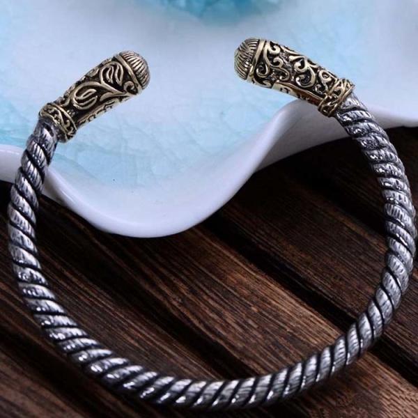 Two Tone Golden Sterling Silver Cable Retro Bangel Bracelet (XH047649W)