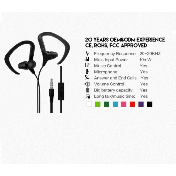 Workout Exercise 125cm Cord Sports Wired Earbuds With Over Ear Hook In Ear Running Headphones